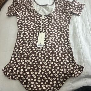 Brown Floral kids leotard